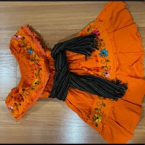 Toddler girl orange dress with scarf